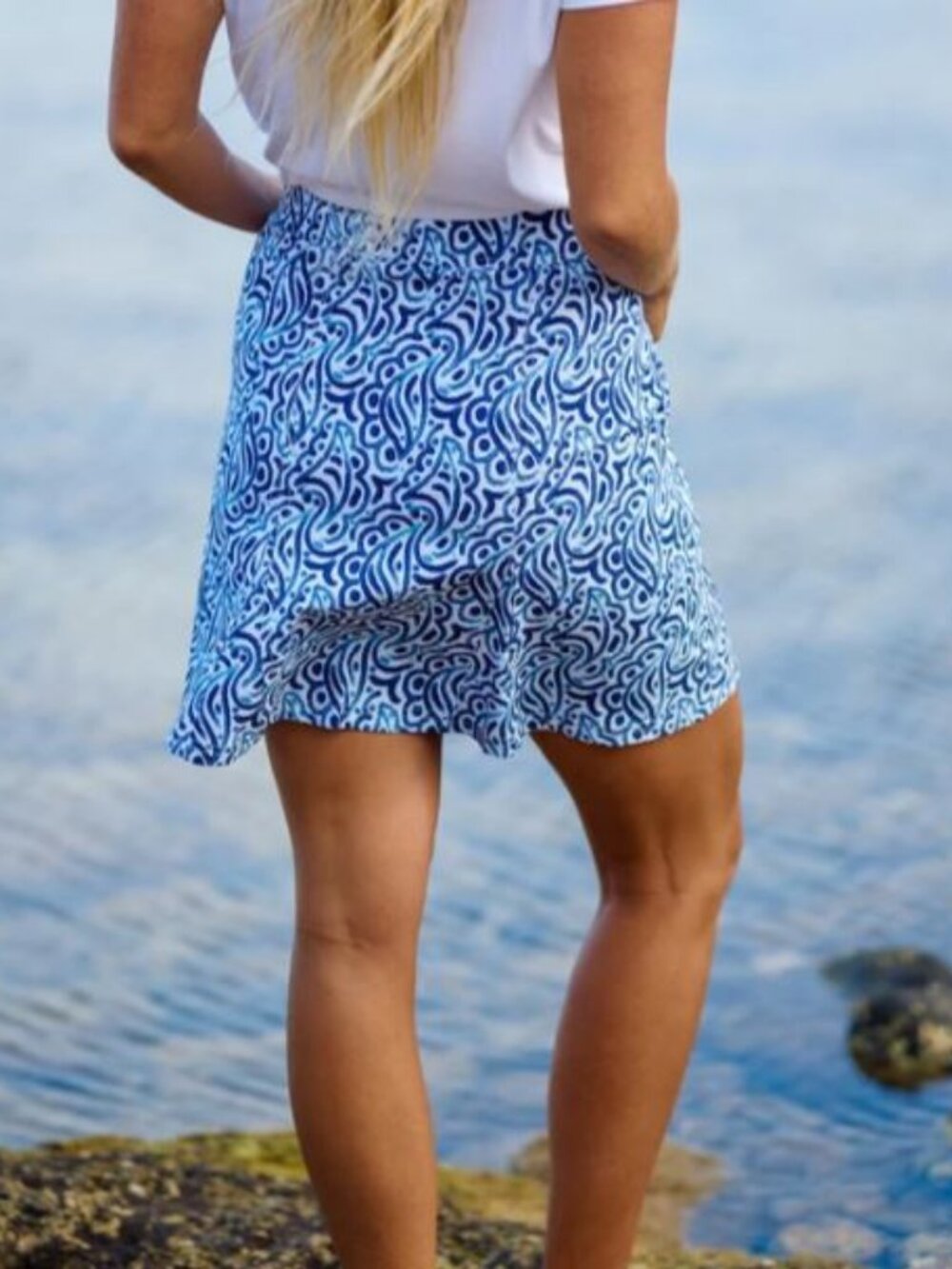 Ripskirt Hawaii Geometric A-Line Blue Quick Dry Wrap Skirt - Size Large